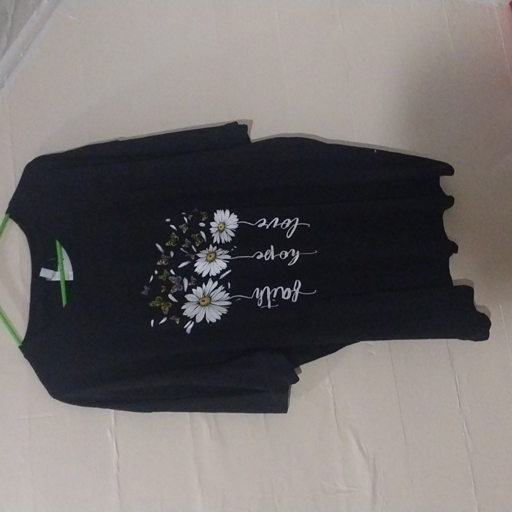 Black T-Shirt with Daisy Print